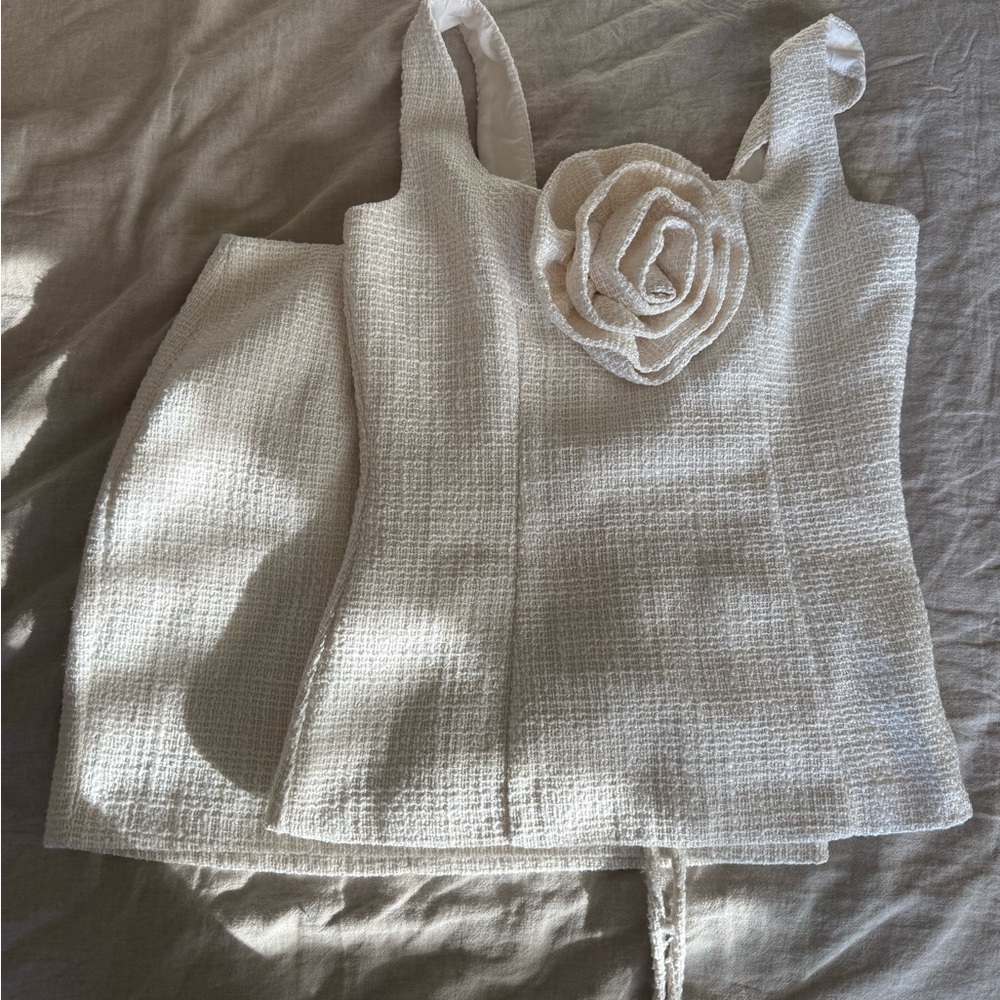 White Twill Set with Floral Accent